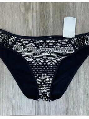 NWT BECCA Rebecca Virtue Reveal Crochet Hipster Bikini Swim Bottom Black White L